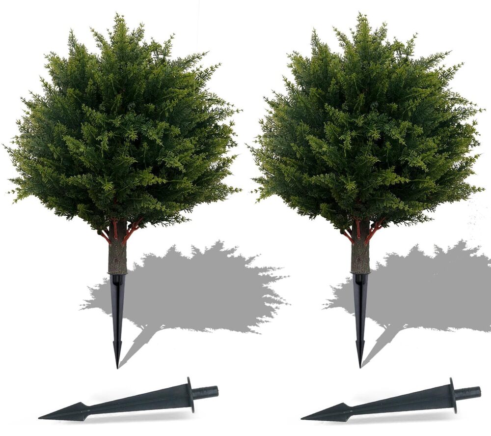 7360 Artificial Cypress Topiary Ball Trees with Ground Spike Set of 2 16"